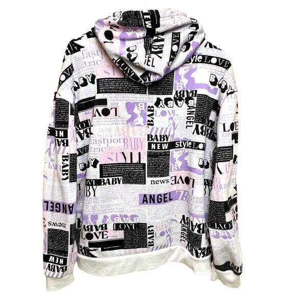 Hearts Collective Newspaper Print Womens Hoodie Sweatshirt XL - Picture 4 of 9